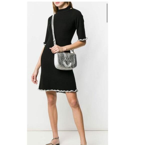SEE BY CHLOÉ Black Wool Metallic Trim Half Sleeves Knit Midi Dress Size Large - Picture 1 of 15